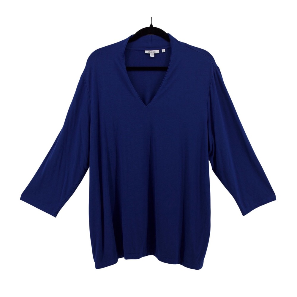Chico's Top Womens‎ XXL Royal Blue Solid Knit 4 Nautical Casual Office Church